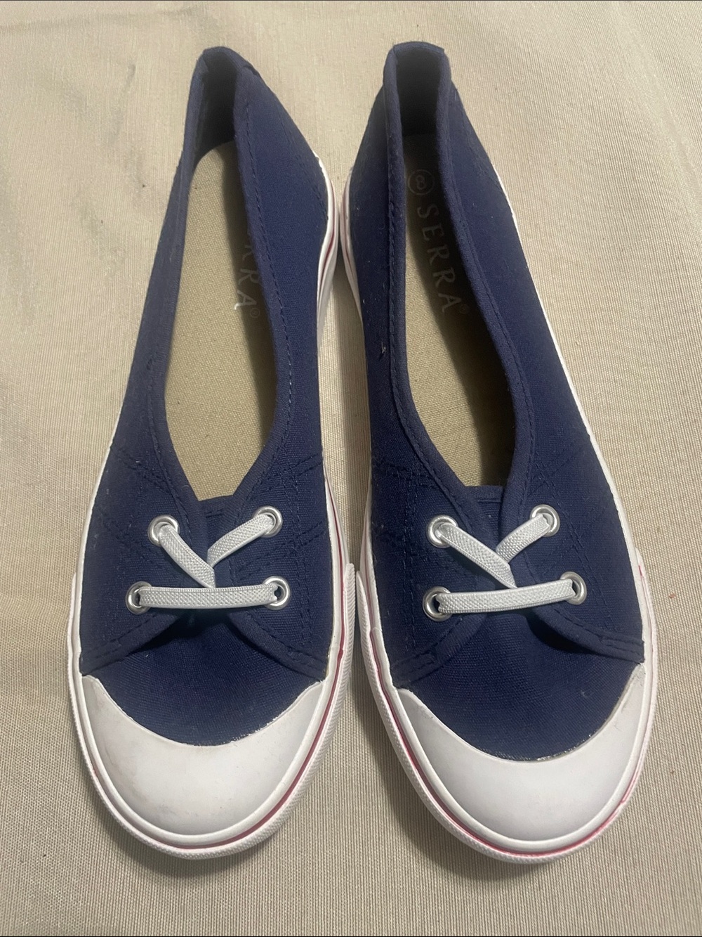 Serra Navy Canvas Ballet-Style Slip-Ons with White Accents 8